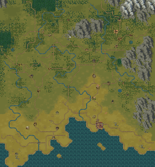 Example world map. Some locations change between new games.